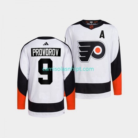 Camiseta Philadelphia Flyers Ivan Provorov 9 Adidas 2022 Reverse Retro Branco Authentic - Homem